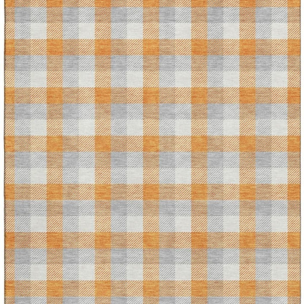 HomeRoots 10' X 14' Orange Ivory Gray Plaid Area Rug - Washable, UV Protected, Stain Resistant for Homes 682571