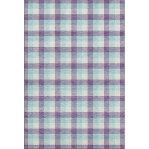 HomeRoots 5' X 8' Washable Purple Ivory Blue Plaid Area Rug with UV Protection for High-Traffic Spaces 682573