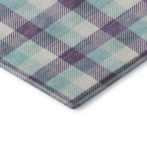 HomeRoots 5' X 8' Washable Purple Ivory Blue Plaid Area Rug with UV Protection for High-Traffic Spaces 682573