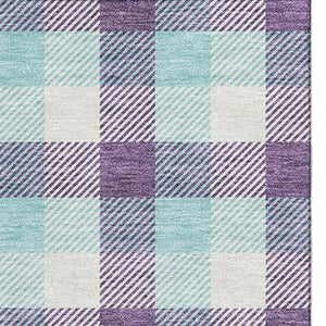 HomeRoots 5' X 8' Washable Purple Ivory Blue Plaid Area Rug with UV Protection for High-Traffic Spaces 682573