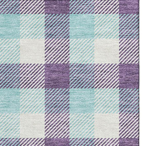 HomeRoots 5' X 8' Washable Purple Ivory Blue Plaid Area Rug with UV Protection for High-Traffic Spaces 682573