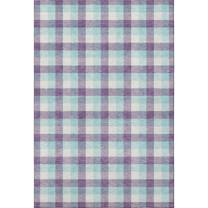 HomeRoots 5' X 8' Washable Purple Ivory Blue Plaid Area Rug with UV Protection for High-Traffic Spaces 682573