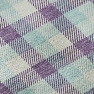 HomeRoots 8' Stylish Purple, Ivory, and Blue Plaid Washable Round Rug with UV Protection for Everyday Living 682574