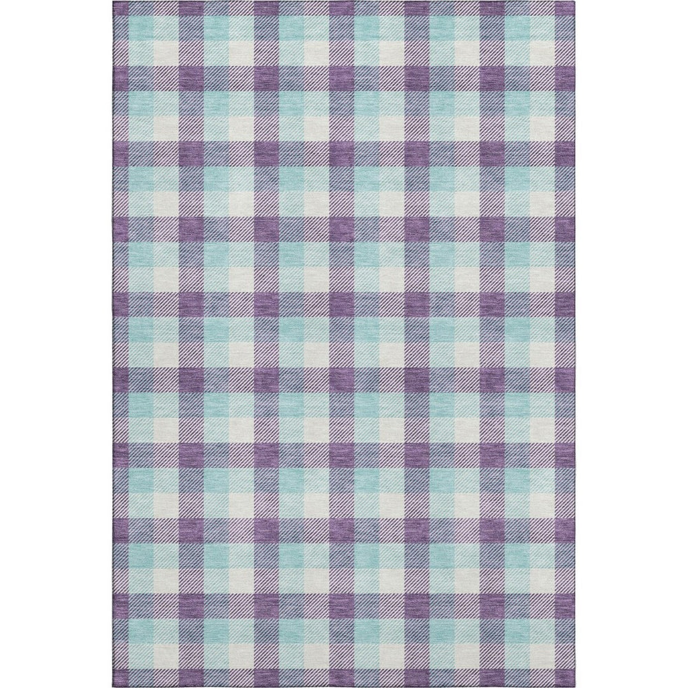 HomeRoots 9' X 12' Plaid Area Rug in Purple, Ivory & Blue - Washable, UV Protected & Stain Resistant Design 682576