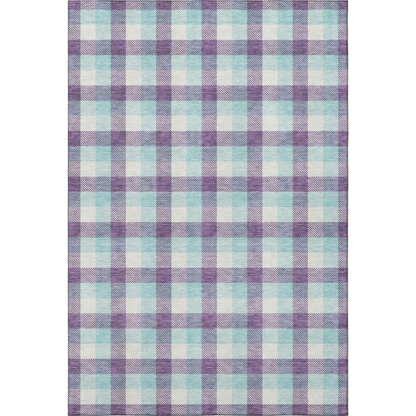 HomeRoots 9' X 12' Plaid Area Rug in Purple, Ivory & Blue - Washable, UV Protected & Stain Resistant Design 682576