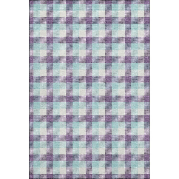 HomeRoots 10' X 14' Purple Ivory & Blue Plaid Washable Area Rug – Stain Resistant, UV Protected & Durable Design! 682577