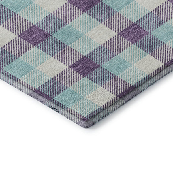 HomeRoots 10' X 14' Purple Ivory & Blue Plaid Washable Area Rug – Stain Resistant, UV Protected & Durable Design! 682577