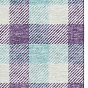 HomeRoots 10' X 14' Purple Ivory & Blue Plaid Washable Area Rug – Stain Resistant, UV Protected & Durable Design! 682577