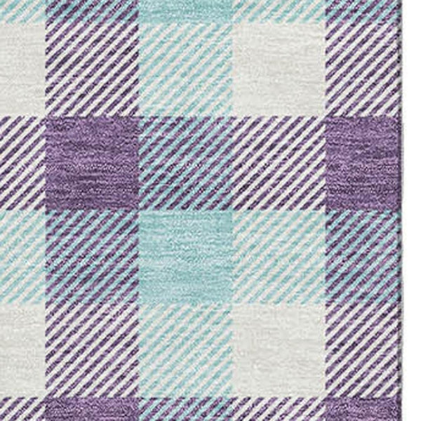 HomeRoots 10' X 14' Purple Ivory & Blue Plaid Washable Area Rug – Stain Resistant, UV Protected & Durable Design! 682577