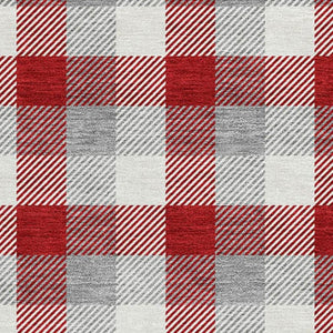 HomeRoots 5' X 8' Washable Red Gray Ivory Plaid Area Rug with UV Protection for Stylish, Durable Living Spaces 682579