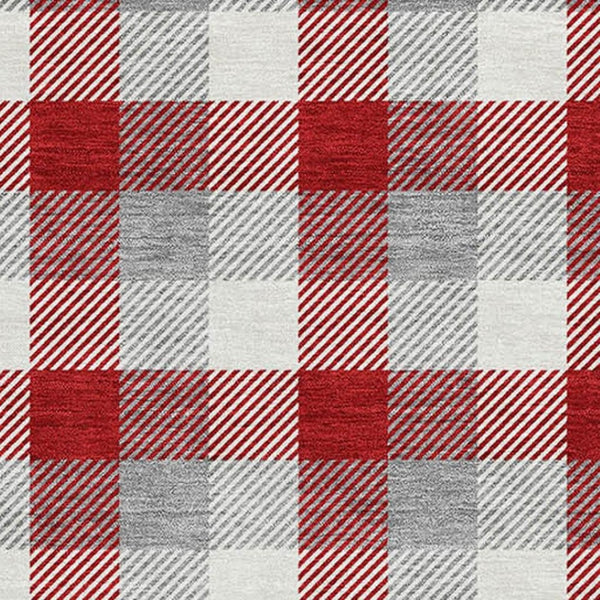 HomeRoots 5' X 8' Washable Red Gray Ivory Plaid Area Rug with UV Protection for Stylish, Durable Living Spaces 682579