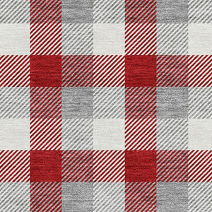 HomeRoots 8' X 10' Washable Plaid Area Rug in Red, Gray & Ivory - Durable, Stain-Resistant, UV Protected Elegance 682581