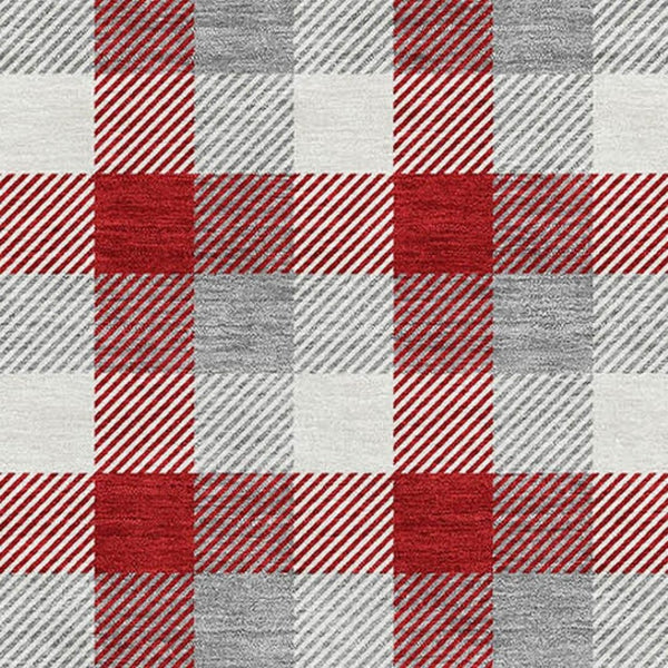 HomeRoots 8' X 10' Washable Plaid Area Rug in Red, Gray & Ivory - Durable, Stain-Resistant, UV Protected Elegance 682581