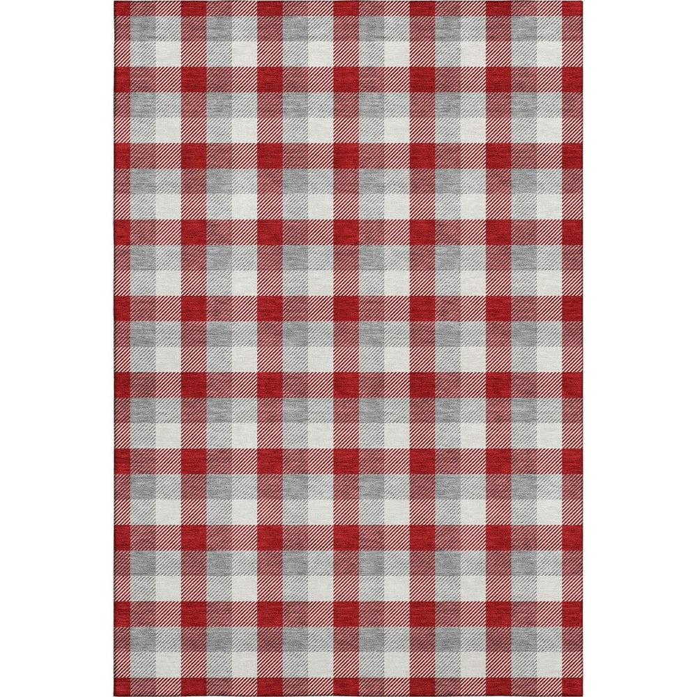 HomeRoots 9' X 12' Stylish Red Gray Ivory Plaid Washable Area Rug with UV Protection for High-Traffic Spaces 682582