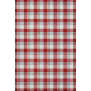 HomeRoots 9' X 12' Stylish Red Gray Ivory Plaid Washable Area Rug with UV Protection for High-Traffic Spaces 682582