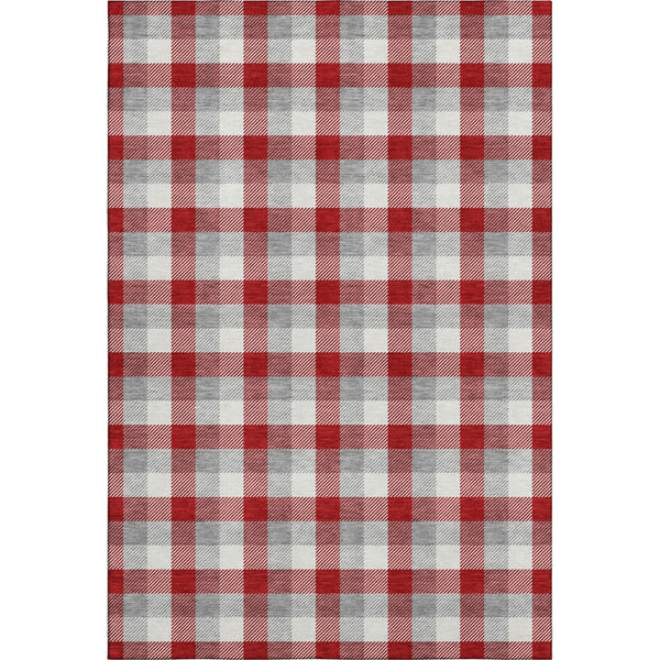 HomeRoots 9' X 12' Stylish Red Gray Ivory Plaid Washable Area Rug with UV Protection for High-Traffic Spaces 682582