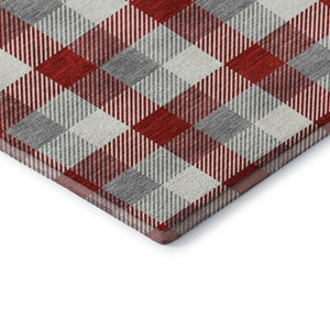 HomeRoots 9' X 12' Stylish Red Gray Ivory Plaid Washable Area Rug with UV Protection for High-Traffic Spaces 682582