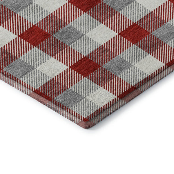 HomeRoots 9' X 12' Stylish Red Gray Ivory Plaid Washable Area Rug with UV Protection for High-Traffic Spaces 682582