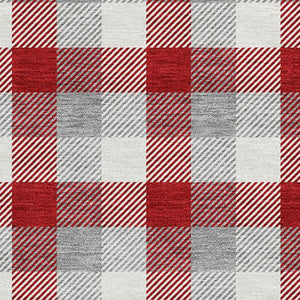 HomeRoots 9' X 12' Stylish Red Gray Ivory Plaid Washable Area Rug with UV Protection for High-Traffic Spaces 682582