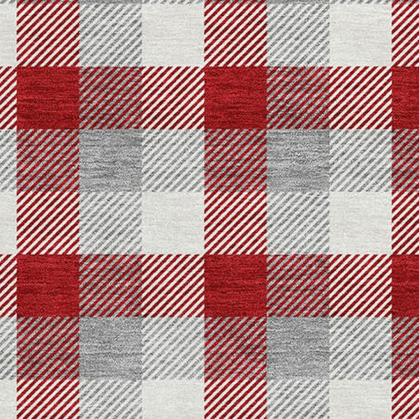 HomeRoots 9' X 12' Stylish Red Gray Ivory Plaid Washable Area Rug with UV Protection for High-Traffic Spaces 682582