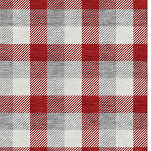 HomeRoots 9' X 12' Stylish Red Gray Ivory Plaid Washable Area Rug with UV Protection for High-Traffic Spaces 682582