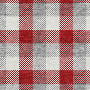 HomeRoots 10' X 14' Washable Plaid Area Rug - Red, Gray & Ivory with UV Protection for High-Traffic Spaces 682583