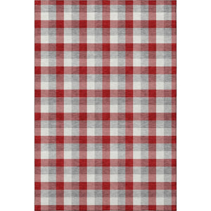 HomeRoots 10' X 14' Washable Plaid Area Rug - Red, Gray & Ivory with UV Protection for High-Traffic Spaces 682583