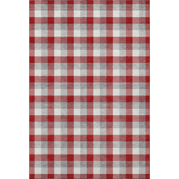 HomeRoots 10' X 14' Washable Plaid Area Rug - Red, Gray & Ivory with UV Protection for High-Traffic Spaces 682583