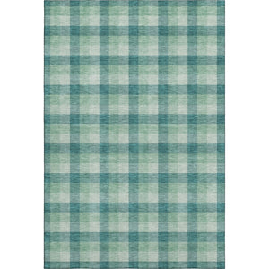 HomeRoots 5' X 8' Aqua Ivory Green Plaid Washable Area Rug with Stain Resistance & UV Protection Features 682585