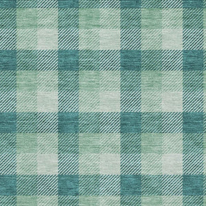 HomeRoots 5' X 8' Aqua Ivory Green Plaid Washable Area Rug with Stain Resistance & UV Protection Features 682585