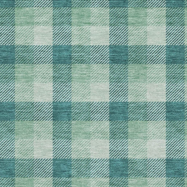 HomeRoots 5' X 8' Aqua Ivory Green Plaid Washable Area Rug with Stain Resistance & UV Protection Features 682585