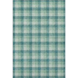 HomeRoots 5' X 8' Aqua Ivory Green Plaid Washable Area Rug with Stain Resistance & UV Protection Features 682585