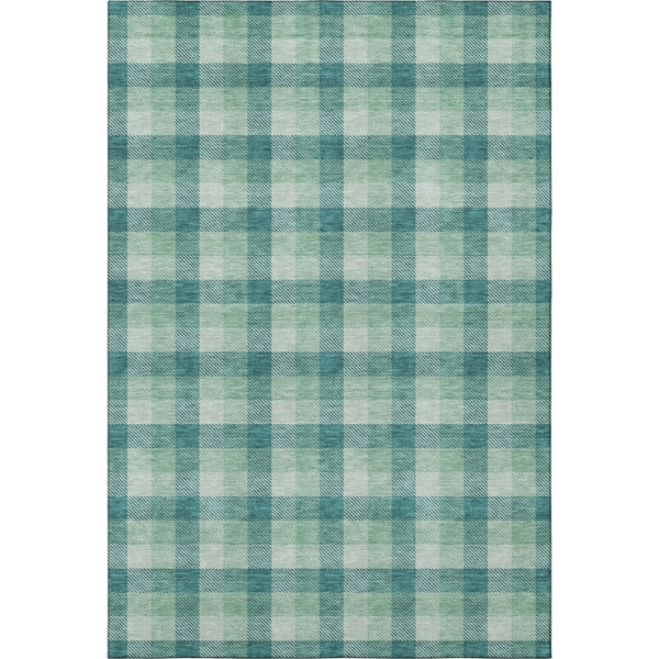 HomeRoots 5' X 8' Aqua Ivory Green Plaid Washable Area Rug with Stain Resistance & UV Protection Features 682585