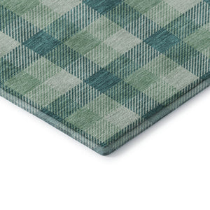 HomeRoots 8' Washable Round Rug in Aqua, Ivory & Green Plaid – Durable, UV-Protected, Ideal for Busy Homes 682586