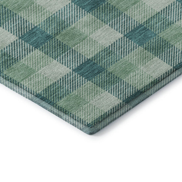 HomeRoots 8' Washable Round Rug in Aqua, Ivory & Green Plaid – Durable, UV-Protected, Ideal for Busy Homes 682586