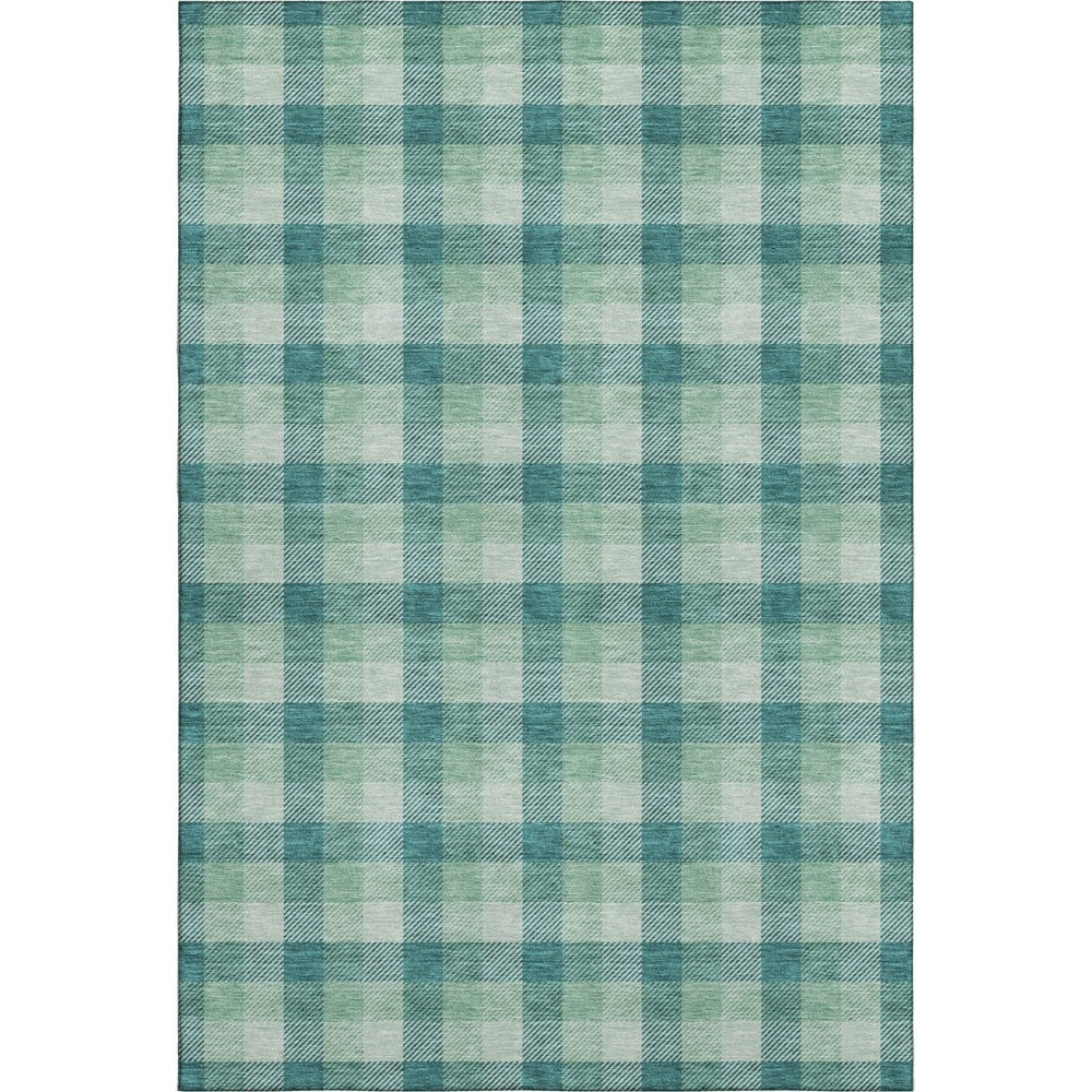 HomeRoots 10' Aqua, Ivory & Green Plaid Washable Area Rug – UV Protected, Durable & Easy-Care for Homes 682589
