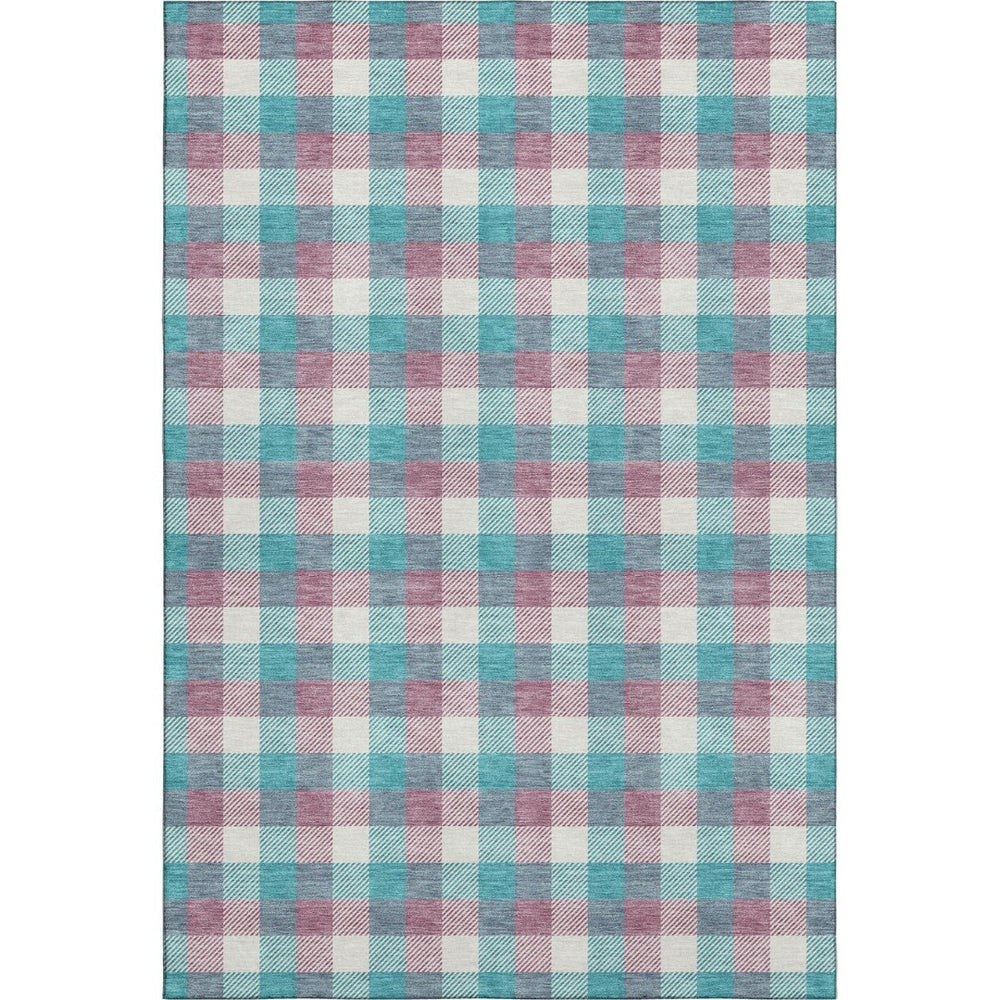 HomeRoots 5' X 8' Teal Blush Ivory Plaid Area Rug - Durable, Washable, UV-Protected, Pet-Friendly Comfort! 682591