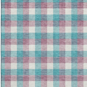 HomeRoots 5' X 8' Teal Blush Ivory Plaid Area Rug - Durable, Washable, UV-Protected, Pet-Friendly Comfort! 682591