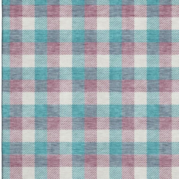 HomeRoots 5' X 8' Teal Blush Ivory Plaid Area Rug - Durable, Washable, UV-Protected, Pet-Friendly Comfort! 682591