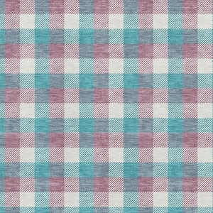HomeRoots 8' X 10' Teal Blush & Ivory Plaid Washable Area Rug with UV Protection for Stylish, Durable Living Spaces 682593