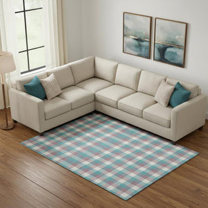 HomeRoots 9' X 12' Teal Blush Ivory Plaid Washable Area Rug - Stain Resistant, UV Protected, Easy Care Design 682594