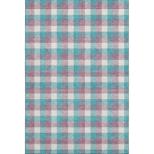 HomeRoots 9' X 12' Teal Blush Ivory Plaid Washable Area Rug - Stain Resistant, UV Protected, Easy Care Design 682594