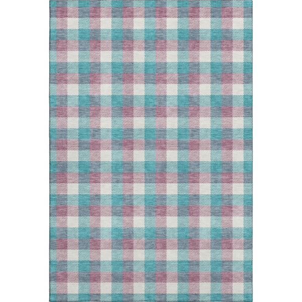 HomeRoots 9' X 12' Teal Blush Ivory Plaid Washable Area Rug - Stain Resistant, UV Protected, Easy Care Design 682594
