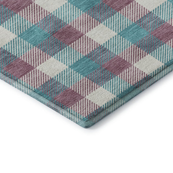 HomeRoots 9' X 12' Teal Blush Ivory Plaid Washable Area Rug - Stain Resistant, UV Protected, Easy Care Design 682594