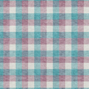 HomeRoots 9' X 12' Teal Blush Ivory Plaid Washable Area Rug - Stain Resistant, UV Protected, Easy Care Design 682594