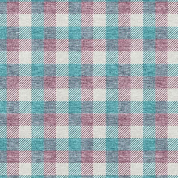 HomeRoots 9' X 12' Teal Blush Ivory Plaid Washable Area Rug - Stain Resistant, UV Protected, Easy Care Design 682594