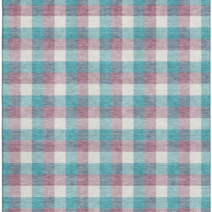 HomeRoots 9' X 12' Teal Blush Ivory Plaid Washable Area Rug - Stain Resistant, UV Protected, Easy Care Design 682594