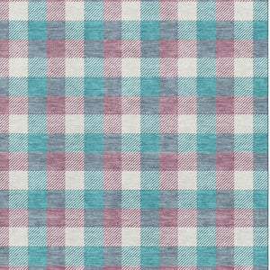 HomeRoots 10' X 14' Teal Blush Ivory Plaid Area Rug - Washable, UV-Protected & Perfect for Busy Homes! 682595