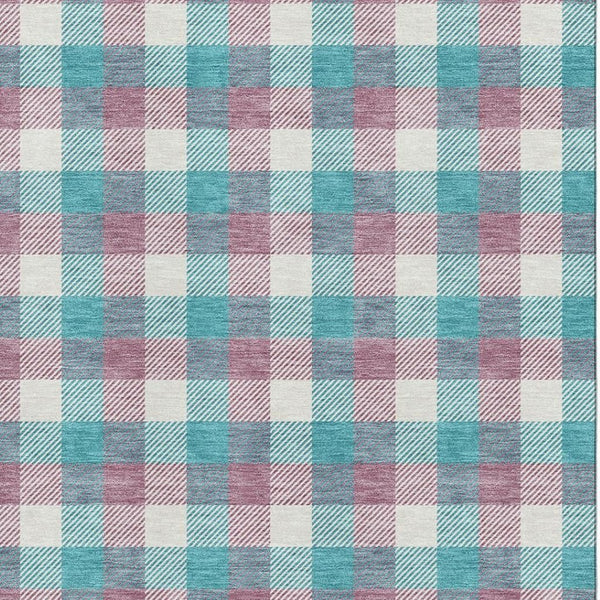 HomeRoots 10' X 14' Teal Blush Ivory Plaid Area Rug - Washable, UV-Protected & Perfect for Busy Homes! 682595