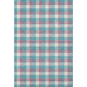 HomeRoots 10' X 14' Teal Blush Ivory Plaid Area Rug - Washable, UV-Protected & Perfect for Busy Homes! 682595